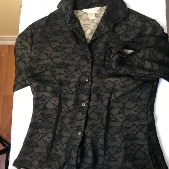 Annie Alexander Silk Lace Print Shirt Blouse Top Neutral Button Graphic Light S - Picture 6 of 12